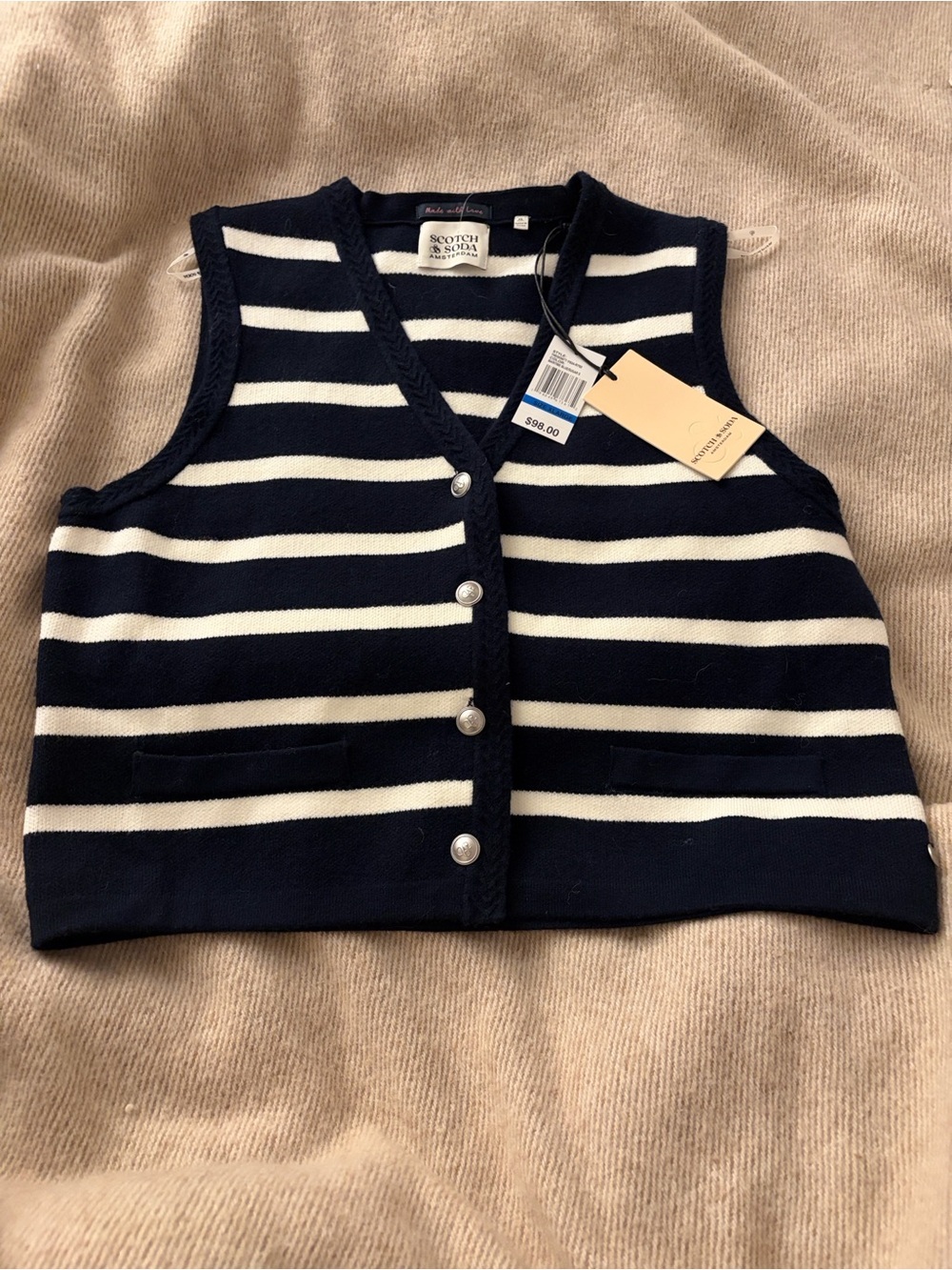 NWT Scotch & Soda Blue & White Button Up Vest Size XL